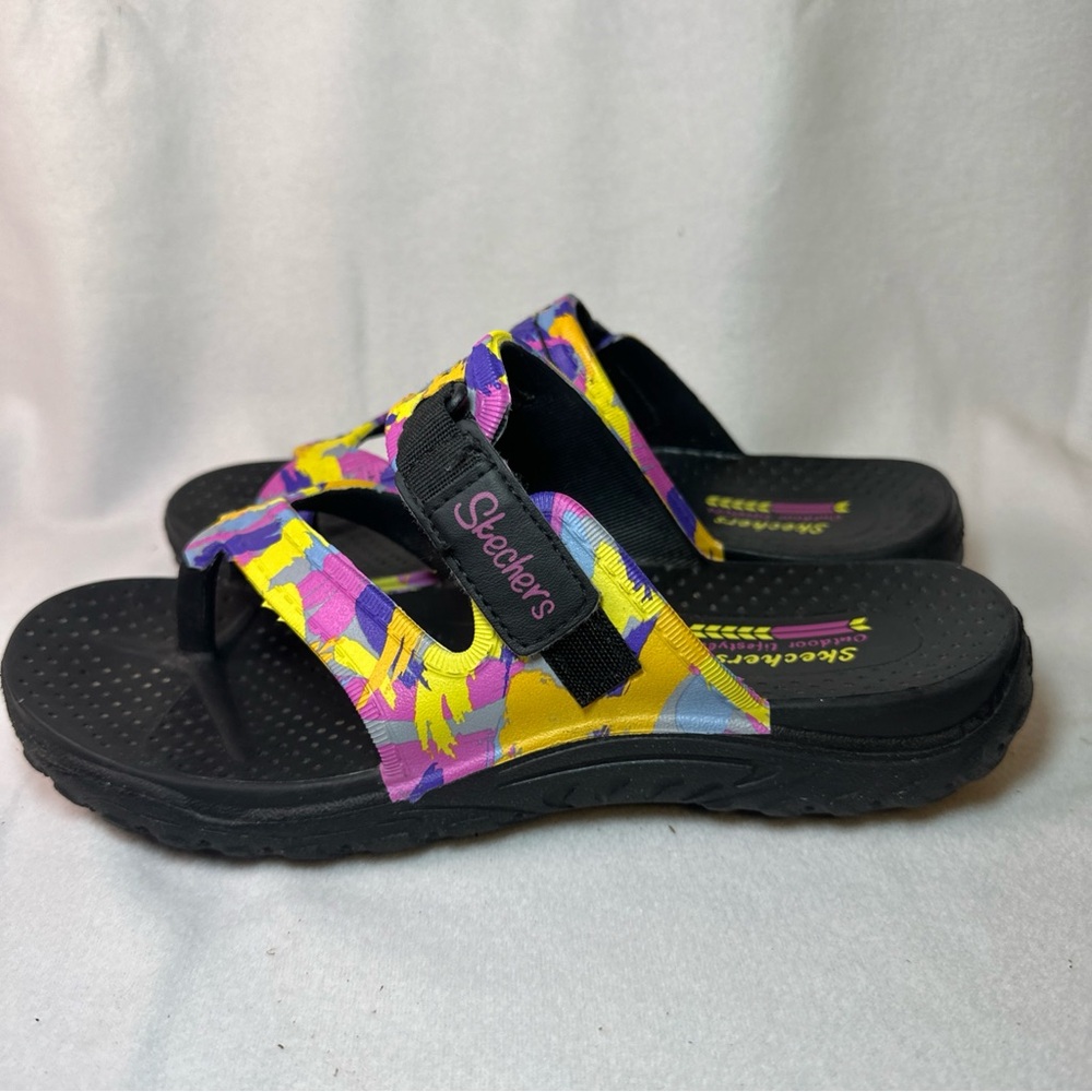 Skechers Women's Size 7 Reggae Artsy Black Multicolor Slip‎ On Sandals Shoes - Picture 7 of 10